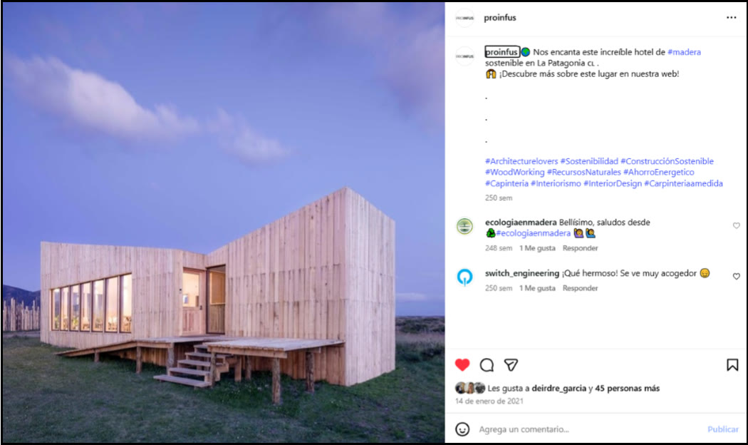 Publicación de Instagram para una empresa de carpintería